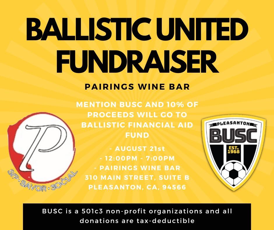 BUSC Fundraiser Sunday, August 21 at Pairings Wine Bar!